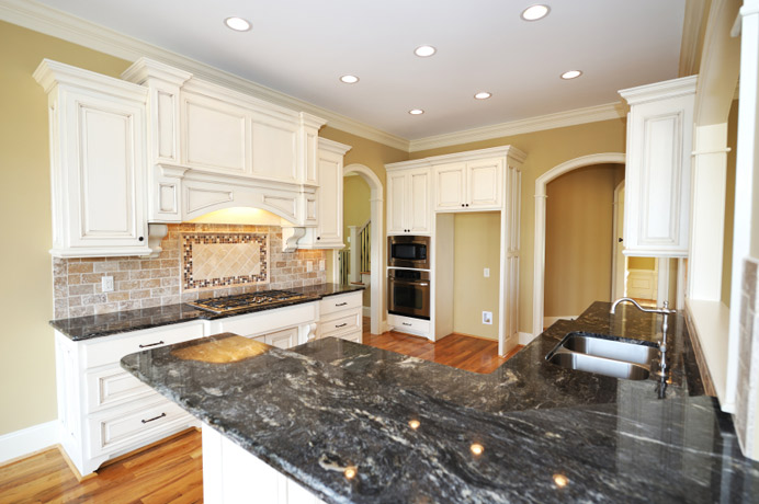 Granite Kitchen Countertop black white cabinets Northern Michigan MKD Kitchens, 