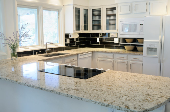 Granite Kitchen Countertop white cabinets white Fort Wayne MKD Kitchens, IN